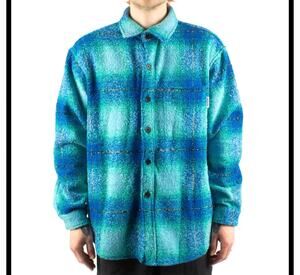 Fucking Awesome Heavy Flannel Overshirt, Blue/Green, Medium